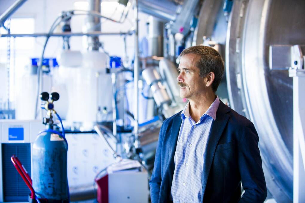 Astronaut Chris Hadfield visiting the ANU-led project to clean up space junk, and space engineering projects, at Mount Stromlo.
 Photo: Rohan Thomson