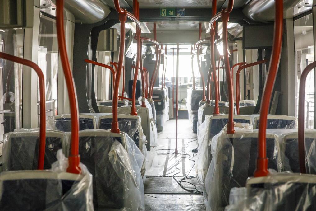 Inside on of Canberra's new trams.  Photo: Sitthixay Ditthavong