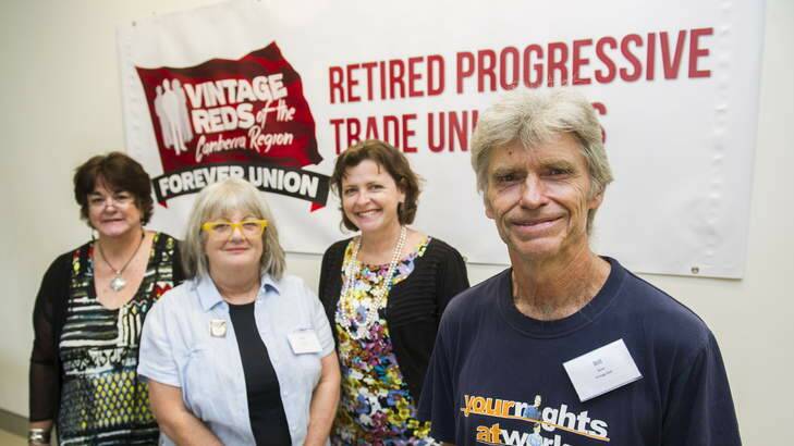 From left, Kim Sattler, Jane Timbrell, ACTU president Ged Kearney and Bill Book at the launch of Vintage Reds. Photo: Rohan Thomson