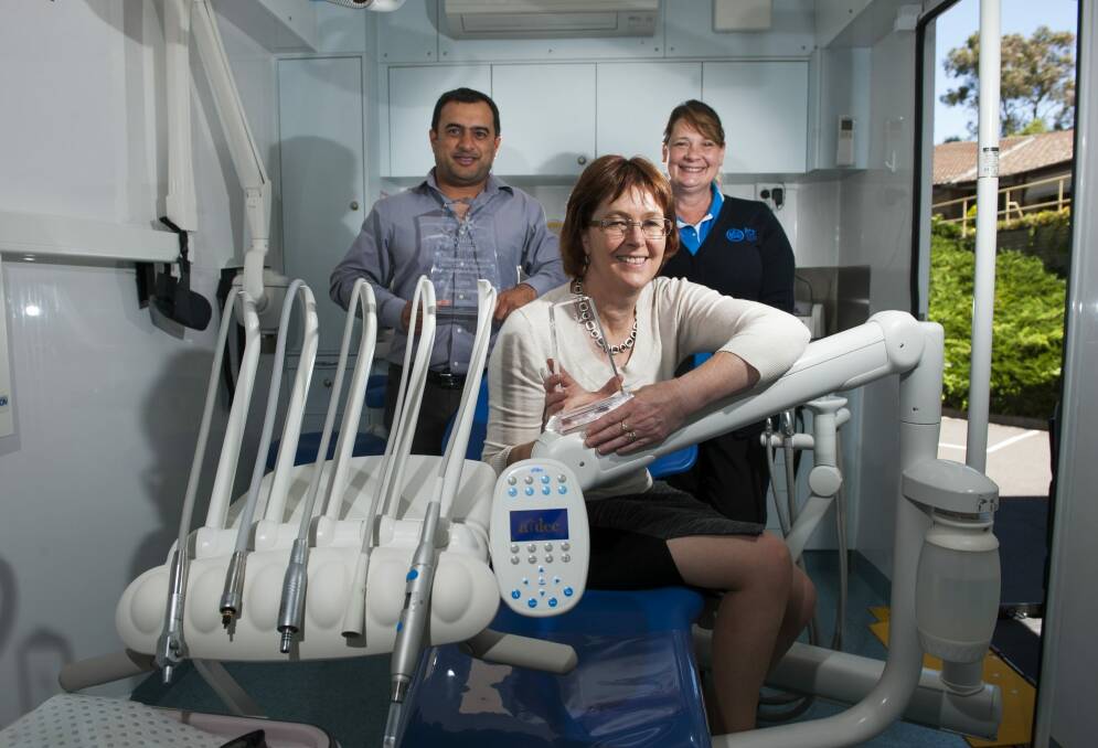 Mobile Dental Clinic for Residential Aged Care Facilities dentists Dr Ajay Sandhu and Dr Therese Coleman with dental assistant Susan Zepka. Photo: Elesa Kurtz