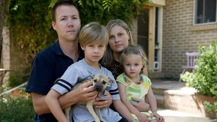 The Meadows family, Father Ken, mother Sarah and children Callum, 6, and Claire, 3 and their dog Dr Who. Photo: Jay Cronan