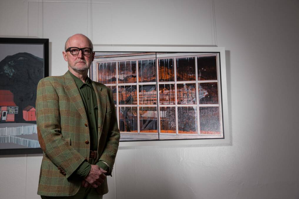 Raymond Arnold with his work <i>Off the Grid - Constructing Settlement / Constructing Memory</i> in Right Here Now. Photo: Supplied