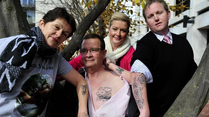 Sally and Mark Lynch with Sally and Anthony Kasparek got tattoos to honour of their late daughter and sister Jamie-Leigh. Photo: Jay Cronan