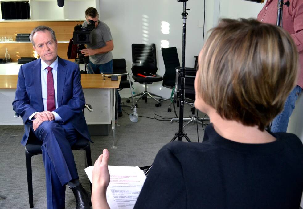 Opposition Leader Bill Shorten with ABC TV's Sarah Ferguson Photo: Supplied