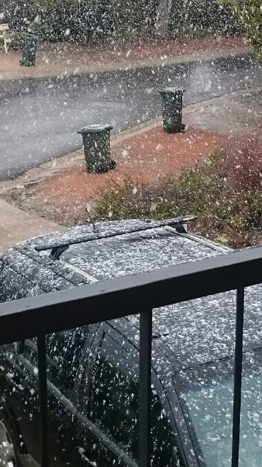 A car parked outside is spattered with flakes of white. Photo: Tim The Yowie Man