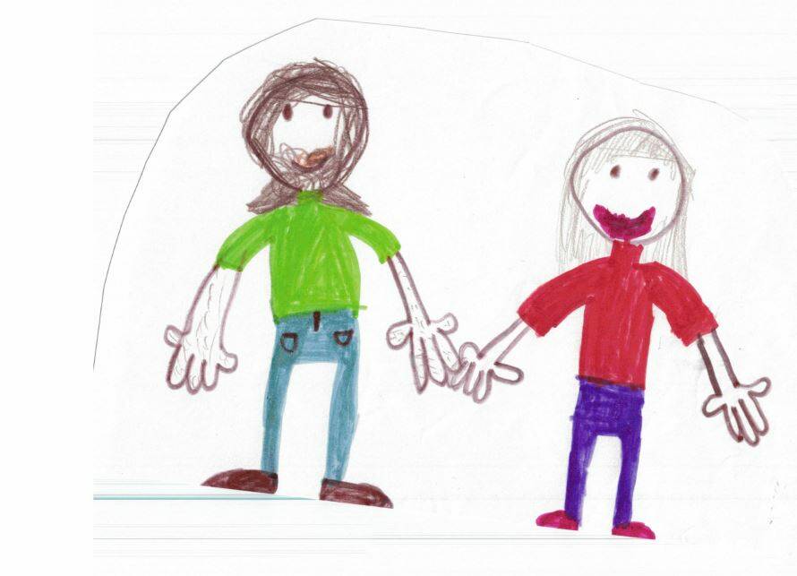 Heartbreaking images, drawn by children of a motorcyclist killed in Belconnen, were tendered in the ACT Magistrates Court. This image shows one of the girls and her father. Photo: Supplied