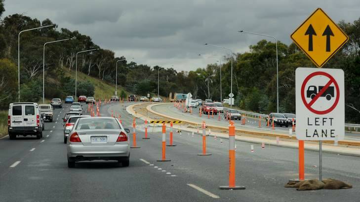 Road works on Parkes Way in March. Photo: Colleen Petch