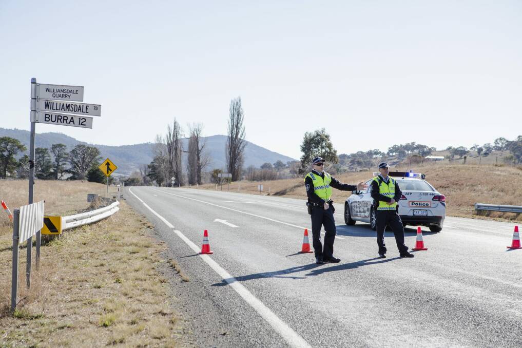 Police closed the Monaro Highway near Royalla due to a single vehicle car accident. Photo: Jamila Toderas