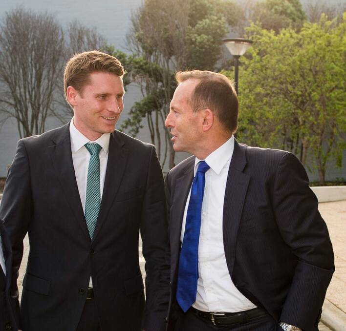 Tony Abbott with Liberal MP Andrew Hastie in 2015. Photo: Thomas Davidson