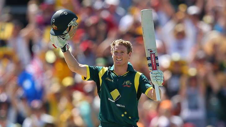 George Bailey of Australia celebrates his century during game two of the Commonwealth Bank One Day International Series between Australia and the West Indies at WACA on February 3. Photo: Getty Images