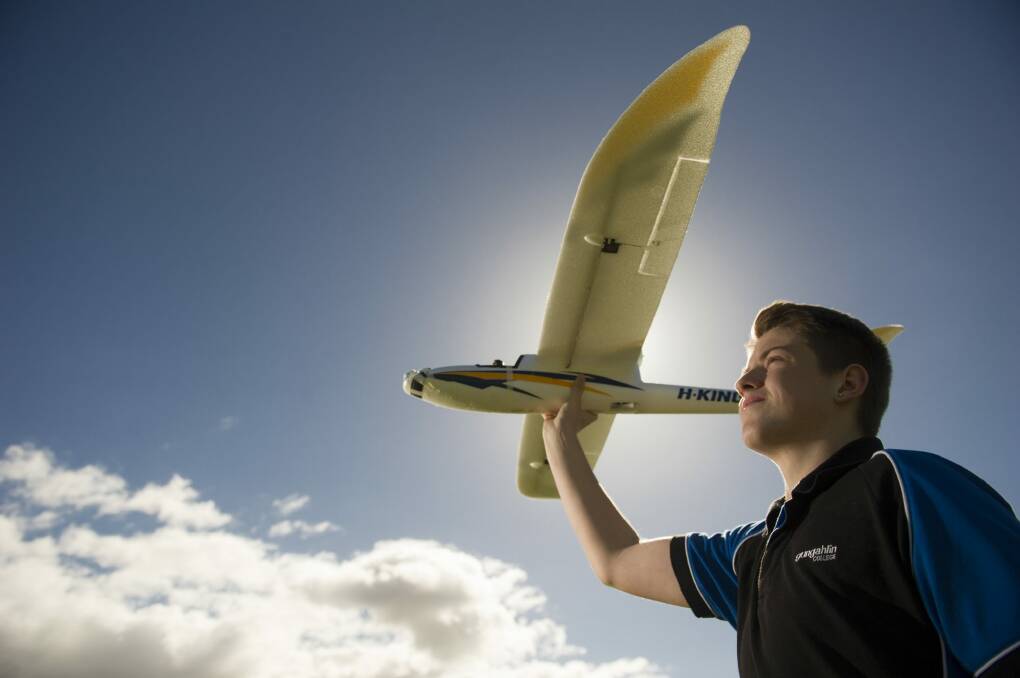 Gungahlin College student Stephen Velstra learns the fundamentals of flight. Photo: Jay Cronan