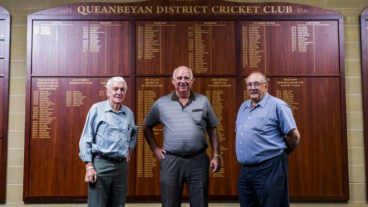 Queanbeyan Cricket Club veterans Col Berry, Mel Johnson and Steve Bailey ahead of the club's 150th birthday celebrations. Photo: Rohan Thomson