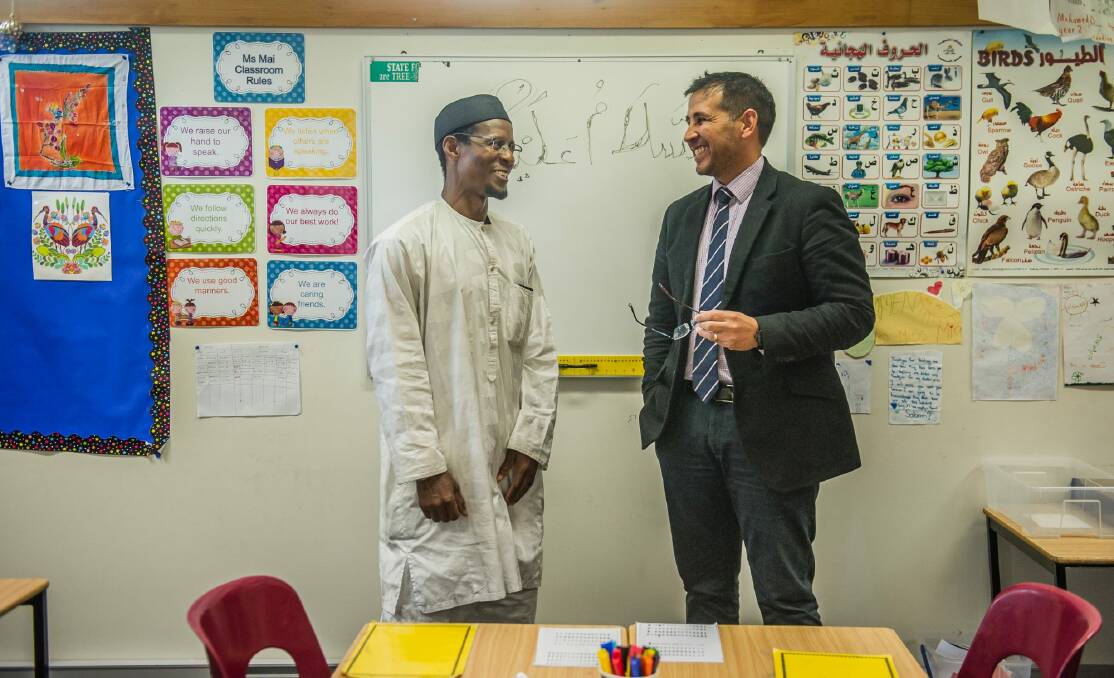 Islamic School of Canberra teacher Adama Konda and principal David Johns.  Photo: Karleen Minney