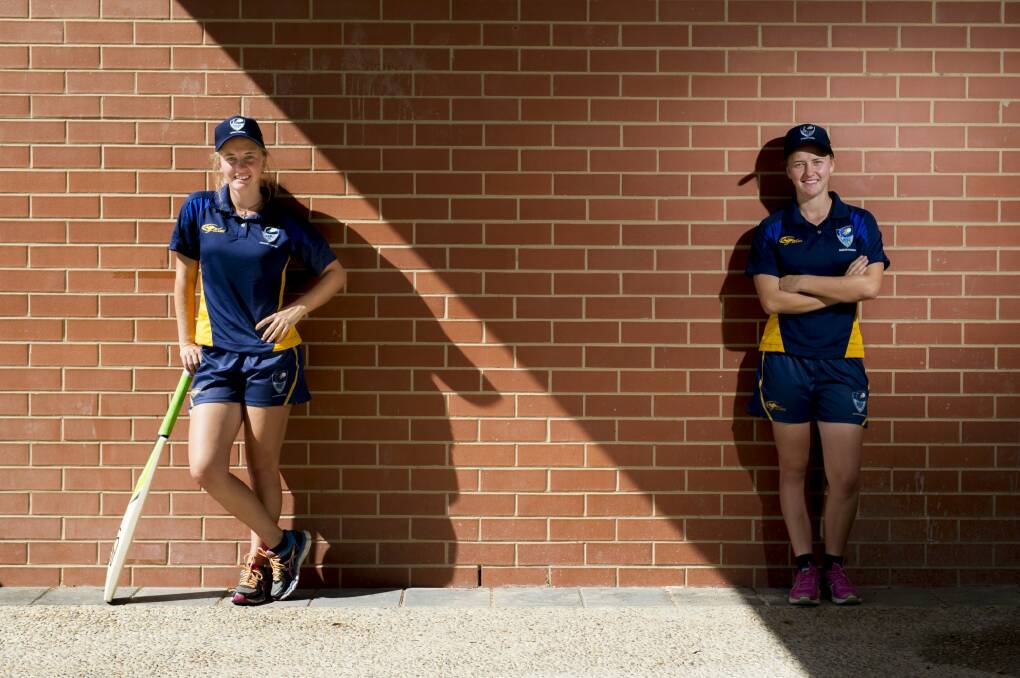 Twins Grace and Naomi McDonald are playing for the ACT under-18 girls' team at the national cricket championships in Canberra. Photo: Jay Cronan
