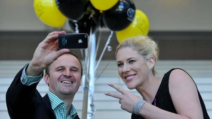 ACT Tourism Minister Andrew Barr snaps a selfie with Lauren Jackson. Photo: Graham Tidy