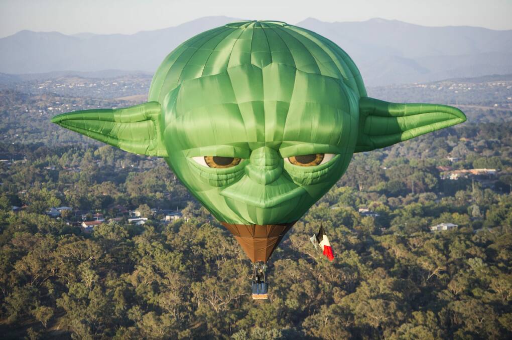 The Yoda balloon, part of the Canberra Balloon Spectacular. Photo: Jay Cronan