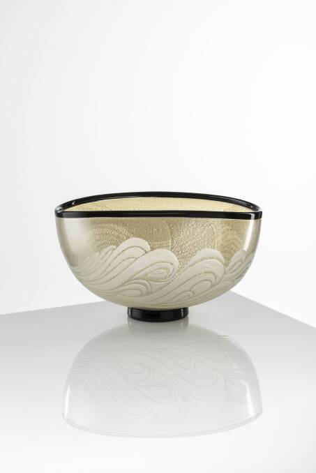 Benjamin Edols and Kathy Elliot, <i>Evening surge</i> series bowl form in <i>One three seven</i> at Beaver Galleries.  Photo: Supplied
