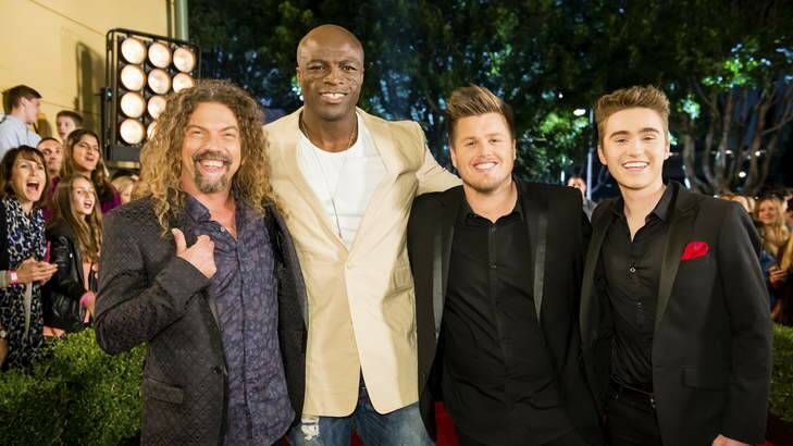 RIVALS AND FRIENDS: Mitchell Anderson, Seal, Alex Gibson and Monday night’s The Voice winner Harrison Craig. Photo: karleen.minney@canberratimes.com