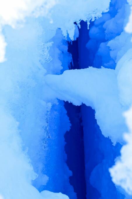 A photograph by David Wood of a crevasse on the western ice shelf fuel cache on December 28, 2015. Photo: David Wood