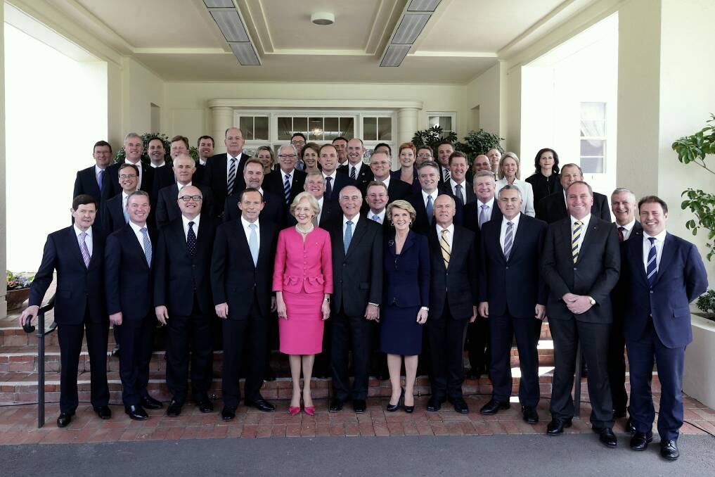 Tony Abbott's first ministry in 2013. Photo: Alex Ellinghausen