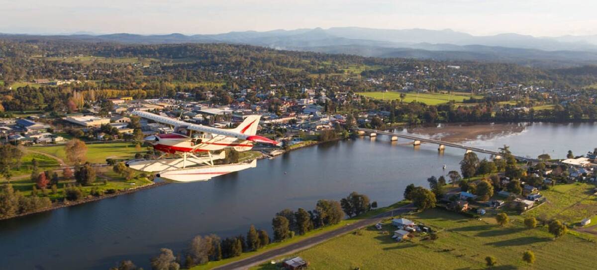 Into the air: The view shortly after taking off from the Moruya River.  Photo: South Coast Seaplanes