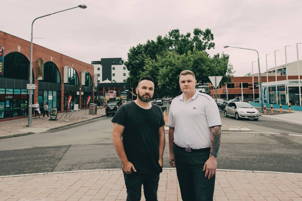 Lonsdale Street businessman Nik Bulum and motoring enthusiast Josh Summers. They are not happy about the ACT Government's decision to close Lonsdale street during the Summernats weekend. Photo: Jamila Toderas