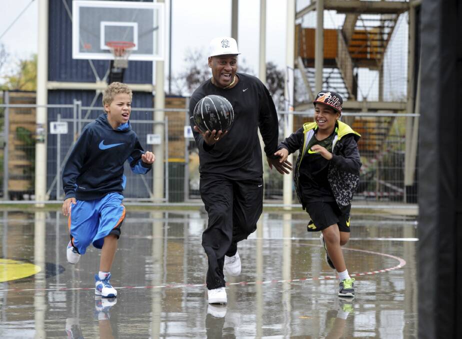 NBL Hall of Famer Cal Bruton, playing with sons, Dante, 8, and Brooklyn, 11, will host a tournament at Westside Acton Park. Photo: Graham Tidy