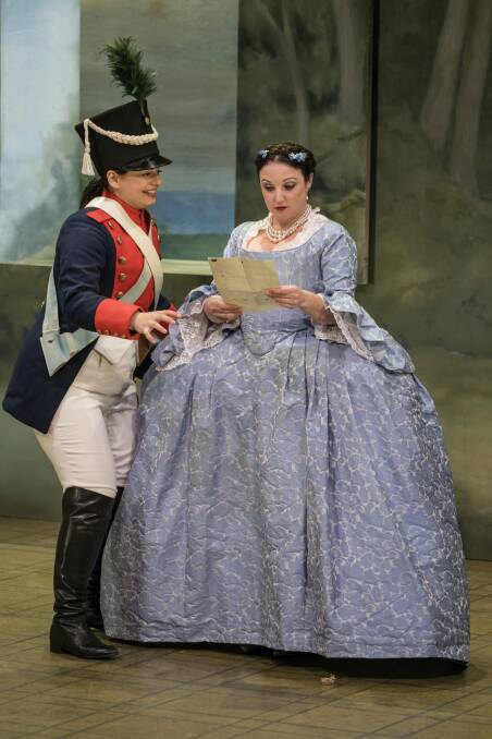 Agnes Sarkis, left, as Cherubino, and Emma Castelli as Countess in <i>?The Marriage of Figaro</i>. Photo: Albert Comper
