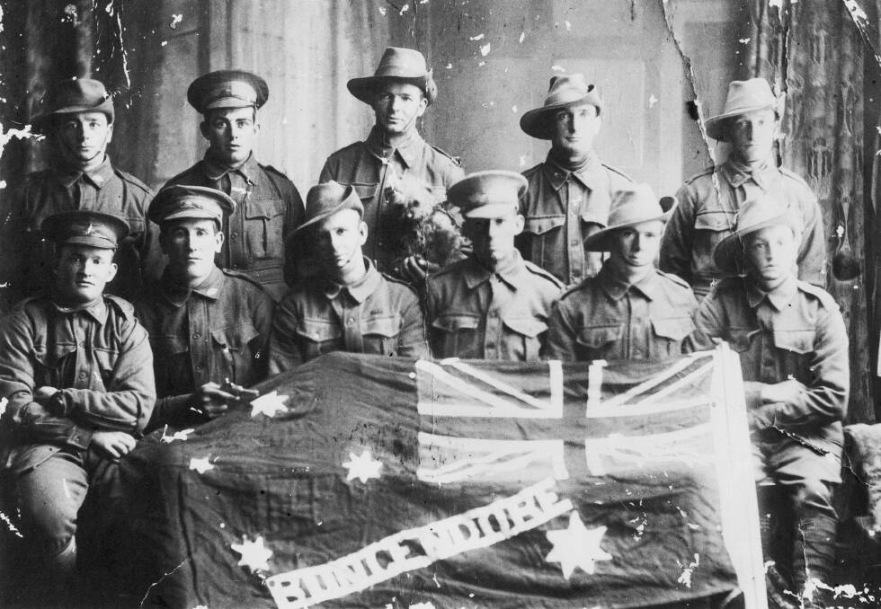 A photograph, taken early in 1916, shows 11 of the diggers Bungendore sent to WWI. Three of the men did not return.