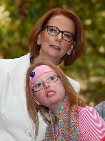 Former Prime Minister, Julia Gillard meets Sophie Dean, the young girl that captured the heart of Ms Gillard. Photo: Robert Cianflone