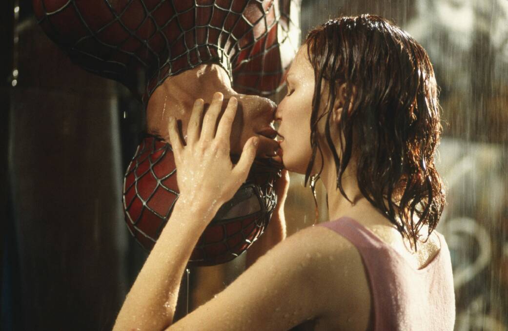 Classic moment: Tobey Maguire and Kirsten Dunst's memorable kiss in Spider-Man from 2002. Photo: Universal Sony Pictures.