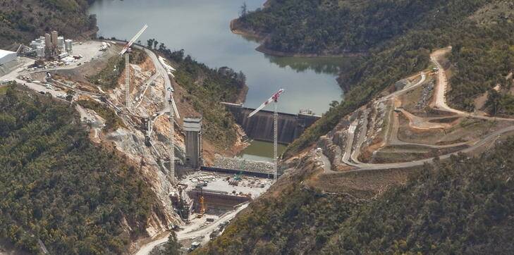 Set to flood ... A 2011 aerial image of the enlarged Cotter dam construction site. Photo: Supplied