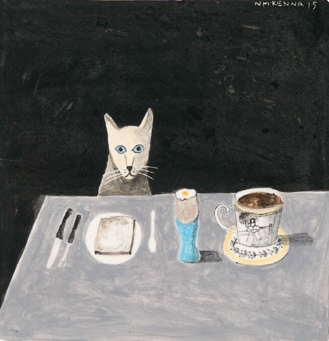 Cat at table, 2015 by Noel McKenna, part of the Popular Pet Show exhibition at the National Portrait Gallery. Photo: PhotoStudio