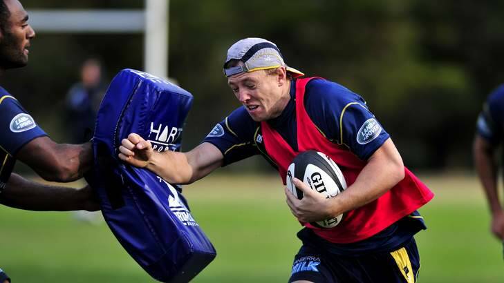 Brumbies player Jesse Mogg in action during training at Portsea Oval, Duntroon, Canberra. Photo: Melissa Adams