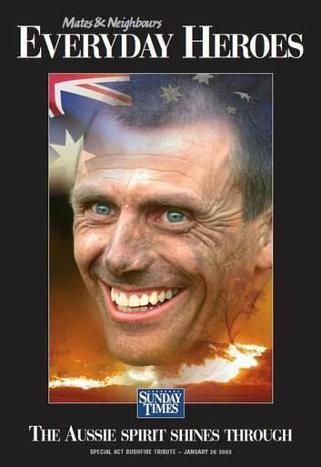 Andre Sneyers's beaming smile and smoke blackened face represented all the men and women who had fought the fires and helped their neighbours out when The Canberra Times published an 'Everyday Heroes' special on January 26, 2003. Photo: Main photo by Graham Tidy