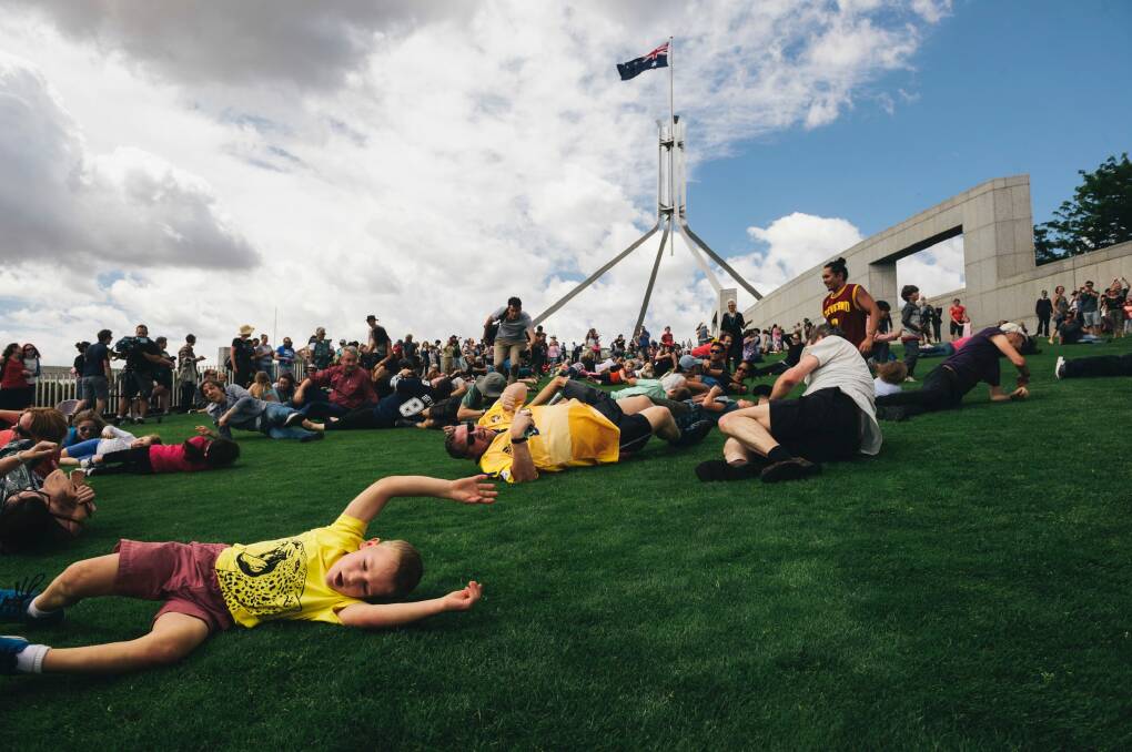 The event was planned before a security fence is built blocking the lawns. Photo: Rohan Thomson