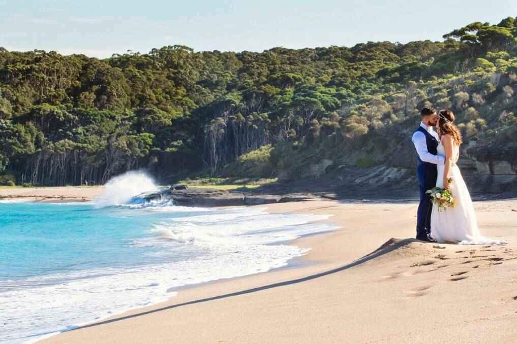 Canberra couple Adrian and Jenny Kovacs were married at Murramarang Beachfront Resort in March, 2016. Murramarang has hosted a wedding every second weekend as couples search for alternative destinations. Photo: Double Exposure