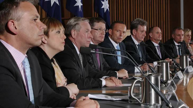 Lara Giddings, second left, at the COAG joint press conference in Canberra, December 2013. Photo: Alex Ellinghausen