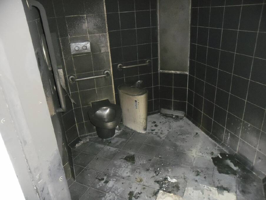 Vandalism at public toilets at Yerrabi Pond, where a fire was lit. Photo: Supplied ACT government