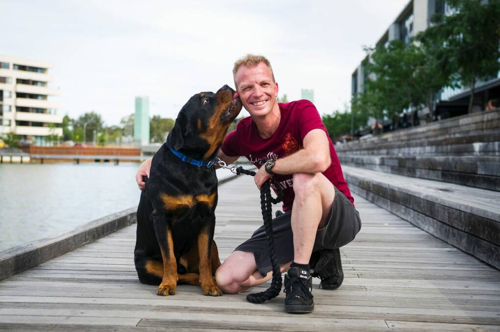 Jarrad Houghton with his dog Basil. Photo: Dion Georgopoulos