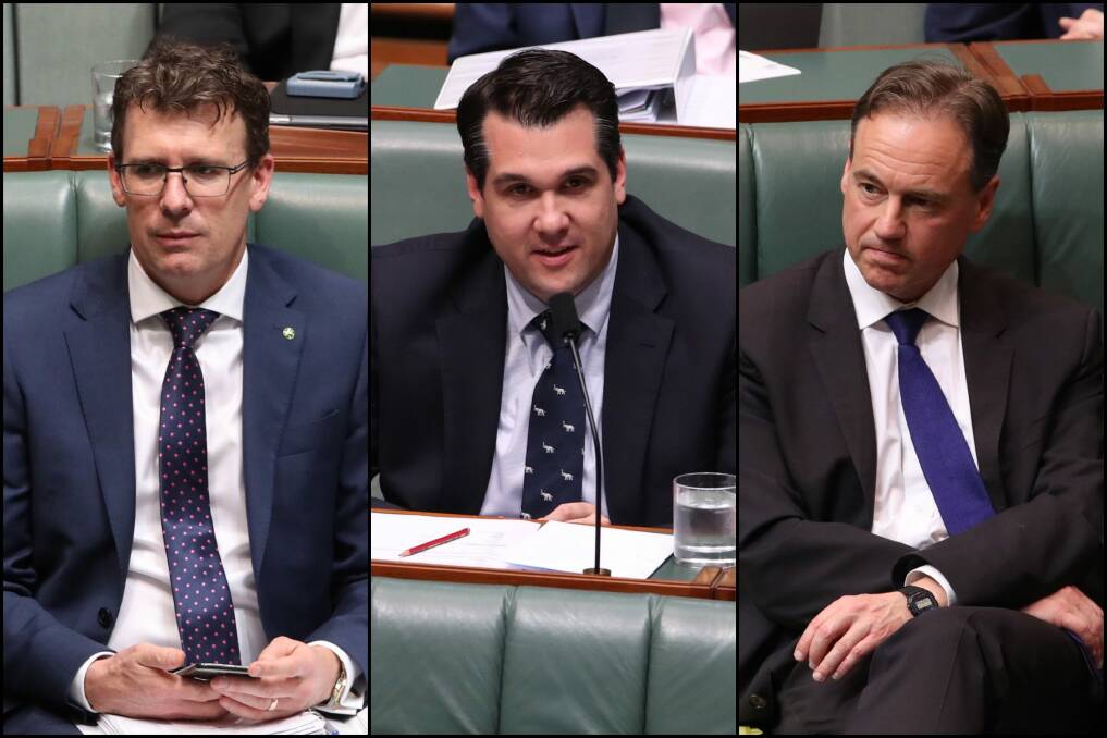 Alan Tudge, Michael Sukkar and Greg Hunt could be charged with contempt of court. Photo: Andrew Meares