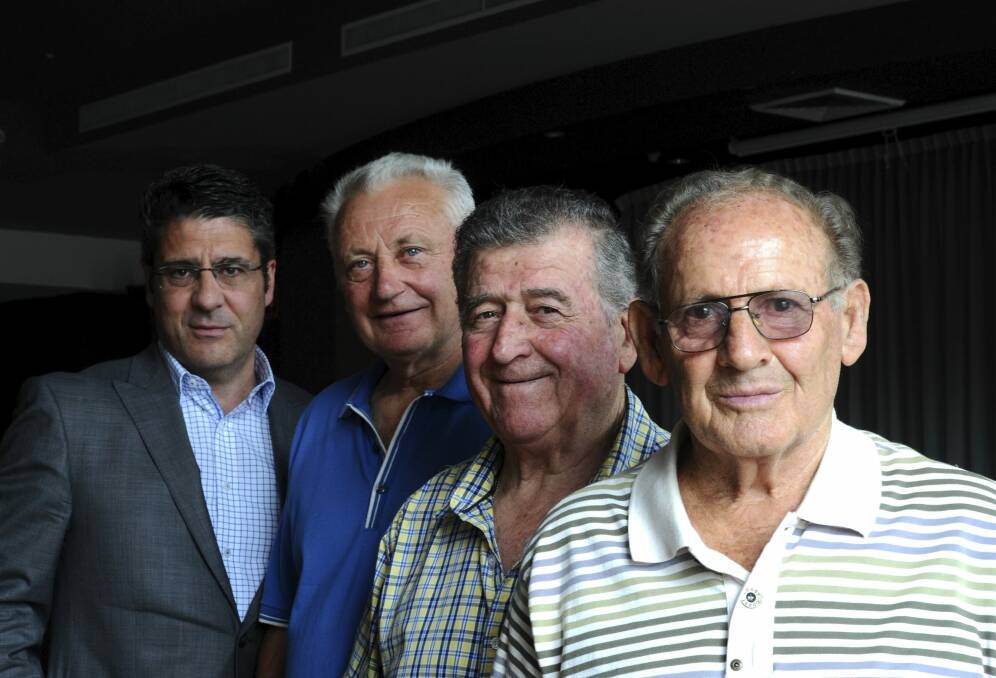 Italo Australian Club president Claudio Ciuffetelli (left)  with
foundation members Iseo Forna, Mario Minello and Tony Vecchi. Photo: Graham Tidy