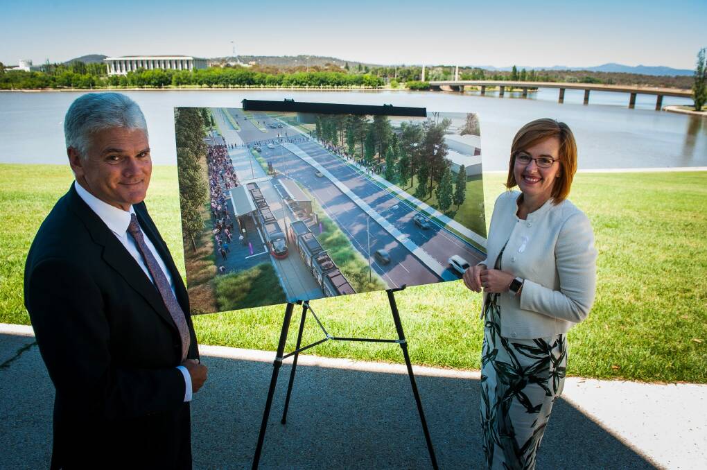 Project director for light rail Scott Lyall with Transport Minister Meegan Fitzharris in November 2016: Mr Lyall has just signed a $740,000 15-month contract. Photo: Elesa Kurtz