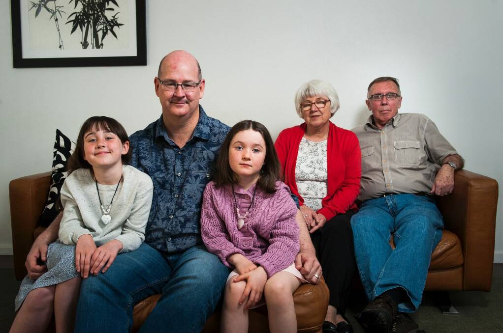 Melanie Swan's husband Scott Chamberlain and their daughters, Emma, 8, and Sophie 6, and her parents Coral and David Swan. Photo: Elesa Kurtz