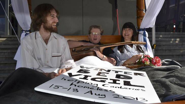 Winter Bed Vigil - Robyn Archer joined by 'John and Yoko'. Photo: Karleen Minney