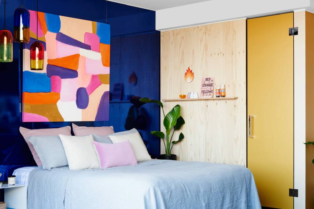 One of the Etsy-styled rooms at The Cullen in Melbourne featuring the work of John White of Whiteglass Designs. The room was designed by Marsha Golemac. Photo: Brooke Holm