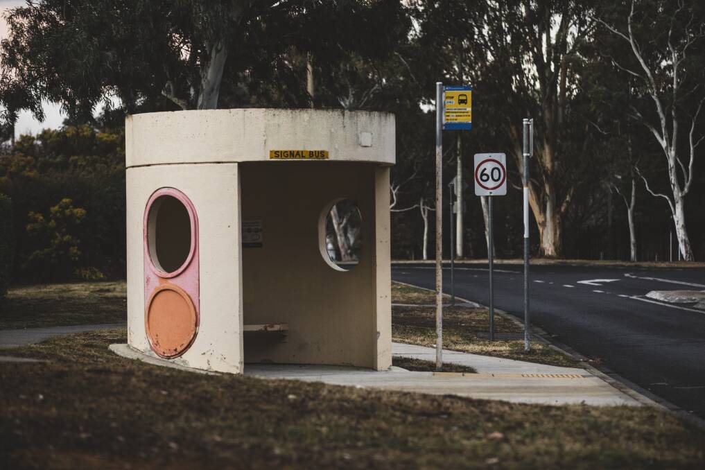 This bus stop in Hodgson Crescent, Pearce is cut off under the proposed new network. Transport Canberra says it will relocate bunker-style bus shelters isolated under the new network.  Photo: Jamila Toderas