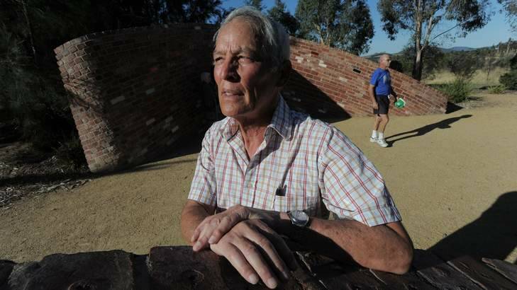 Ric Hingee at the Bushfire memorial near Stromlo Forest Park. He and other residents affected by the 2003 fire storm, are boycotting the ACT Government's 10 year anniversary of the event. Photo: Graham Tidy