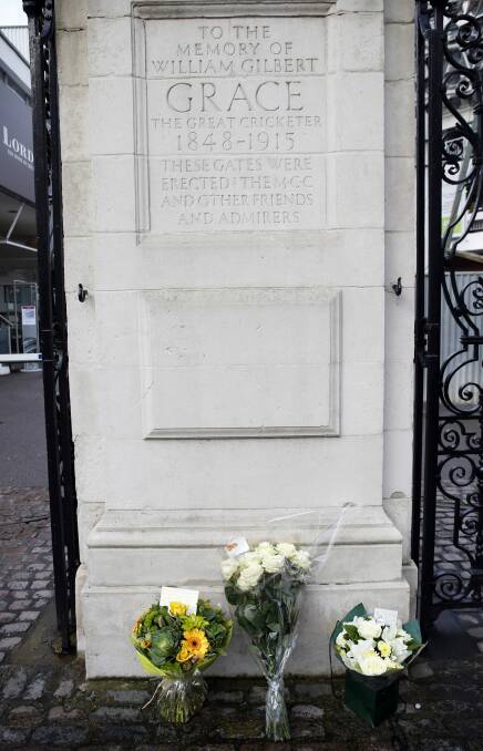 Flowers laid at the Grace Gate at Lord's in London in tribute to Phillip Hughes. Photo: Getty Images