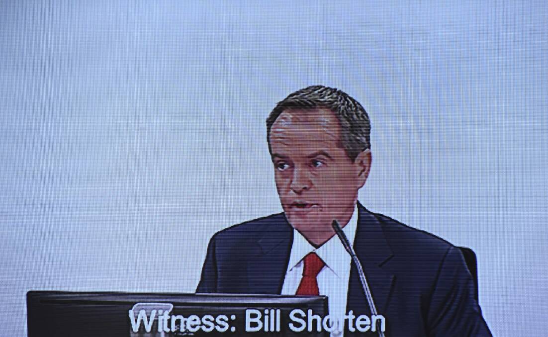 Screenshot of Opposition Leader Bill Shorten giving evidence during the Royal Commission into Trade Union Governance and Corruption in Sydney.  Photo: Kate Geraghty